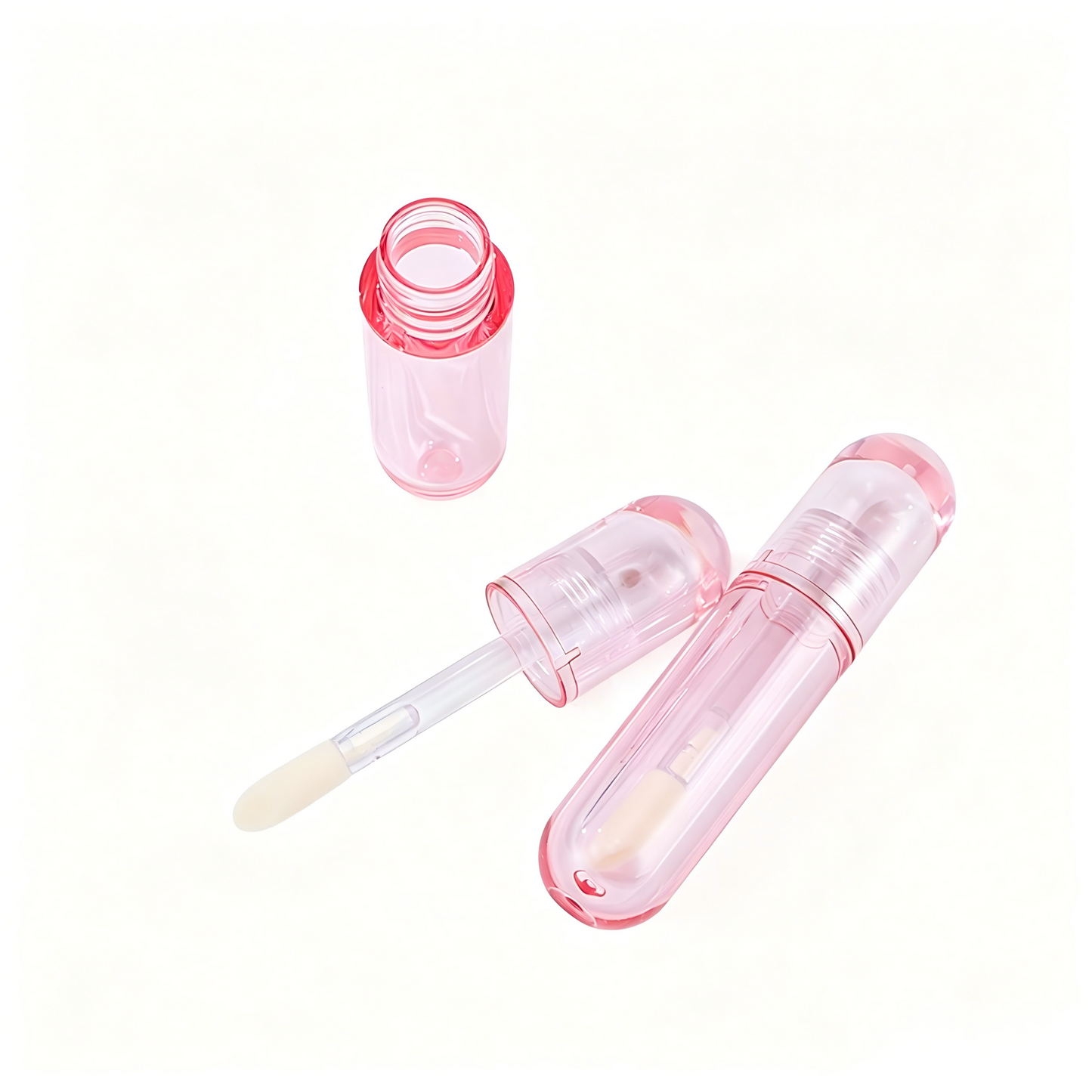 Round Transparent Pink Lip Gloss Tube | Thick Doe-Foot Wand | ABS | OEM Custom
