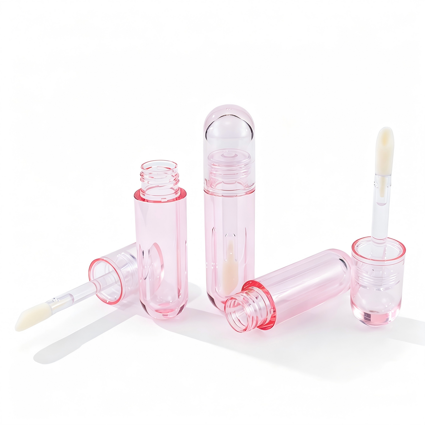 Round Transparent Pink Lip Gloss Tube | Thick Doe-Foot Wand | ABS | OEM Custom