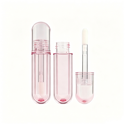 Round Transparent Pink Lip Gloss Tube | Thick Doe-Foot Wand | ABS | OEM Custom