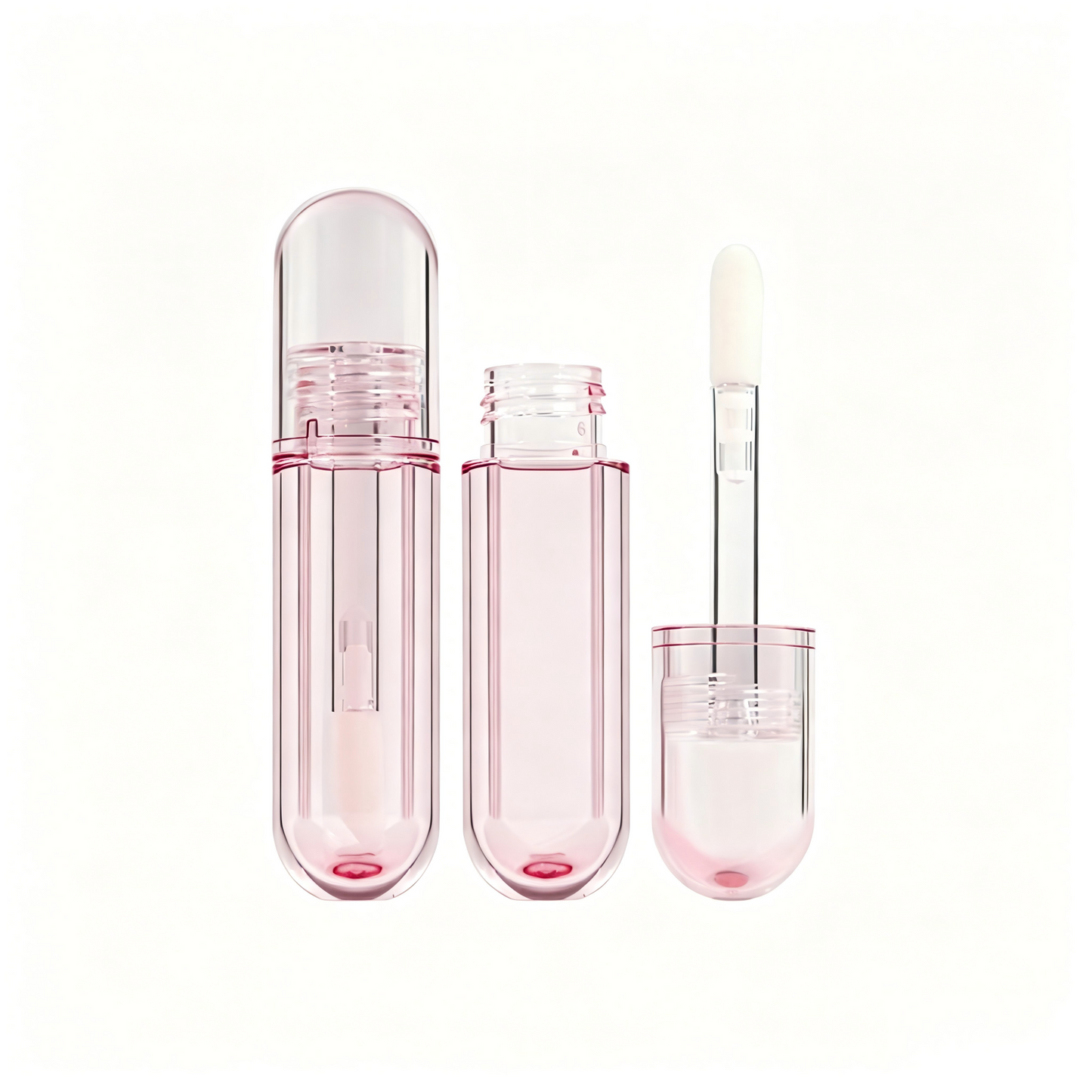 Round Transparent Pink Lip Gloss Tube | Thick Doe-Foot Wand | ABS | OEM Custom