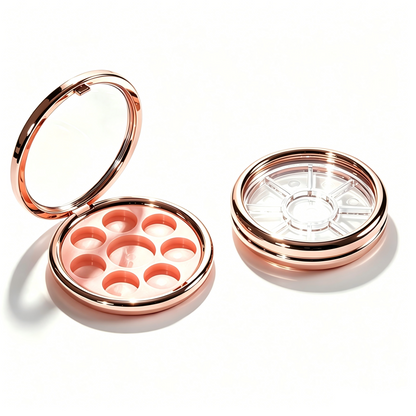 Round Multi-Pan Eyeshadow Palette Compact – 3/5/7/8/9/12 Pan | Rose Gold ABS+AS