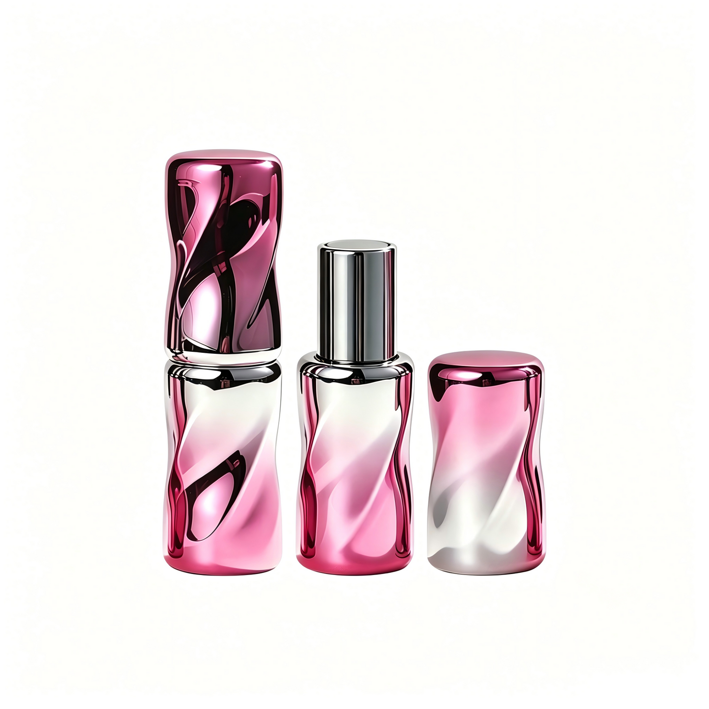 Round Spiral Magnetic Lipstick Tube – Pink-Silver Gradient | Flat Tip | ABS | 2056#