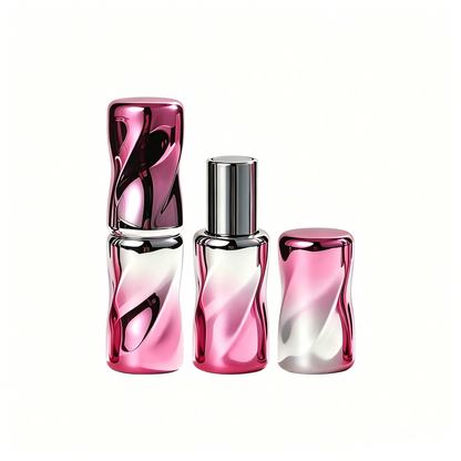 Round Spiral Magnetic Lipstick Tube – Pink-Silver Gradient | Flat Tip | ABS | 2056#