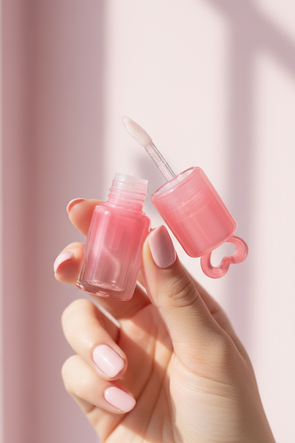 Gradient Pink Heart-Cap Lip Gloss Tube with Fine Brush | ABS Plastic | With / Without Chain | In Stock