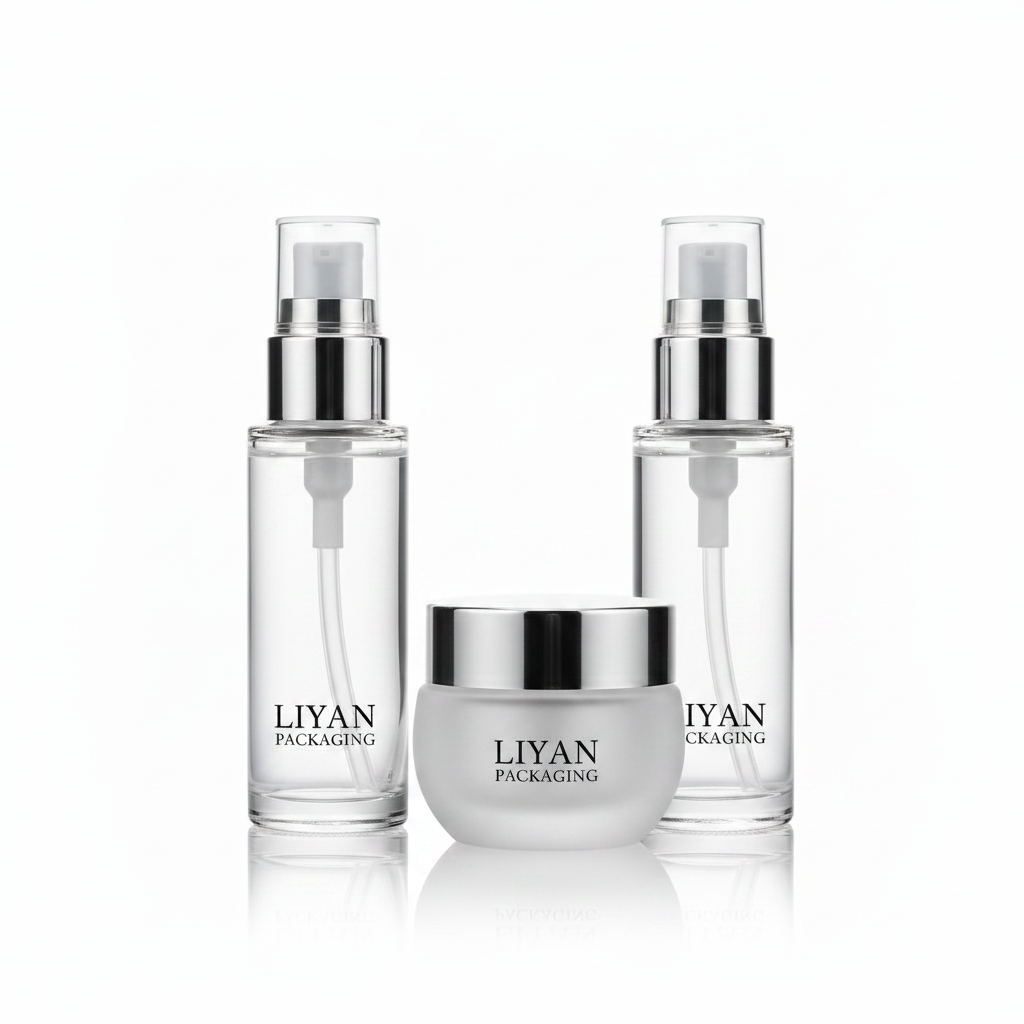 Premium glass skincare packaging hero shot