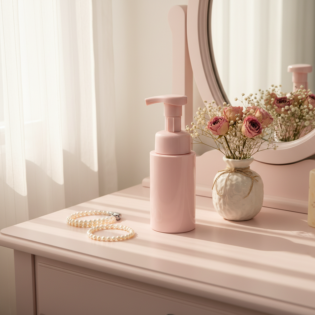 200ml foam mousse pump bottle - bedroom vanity scene