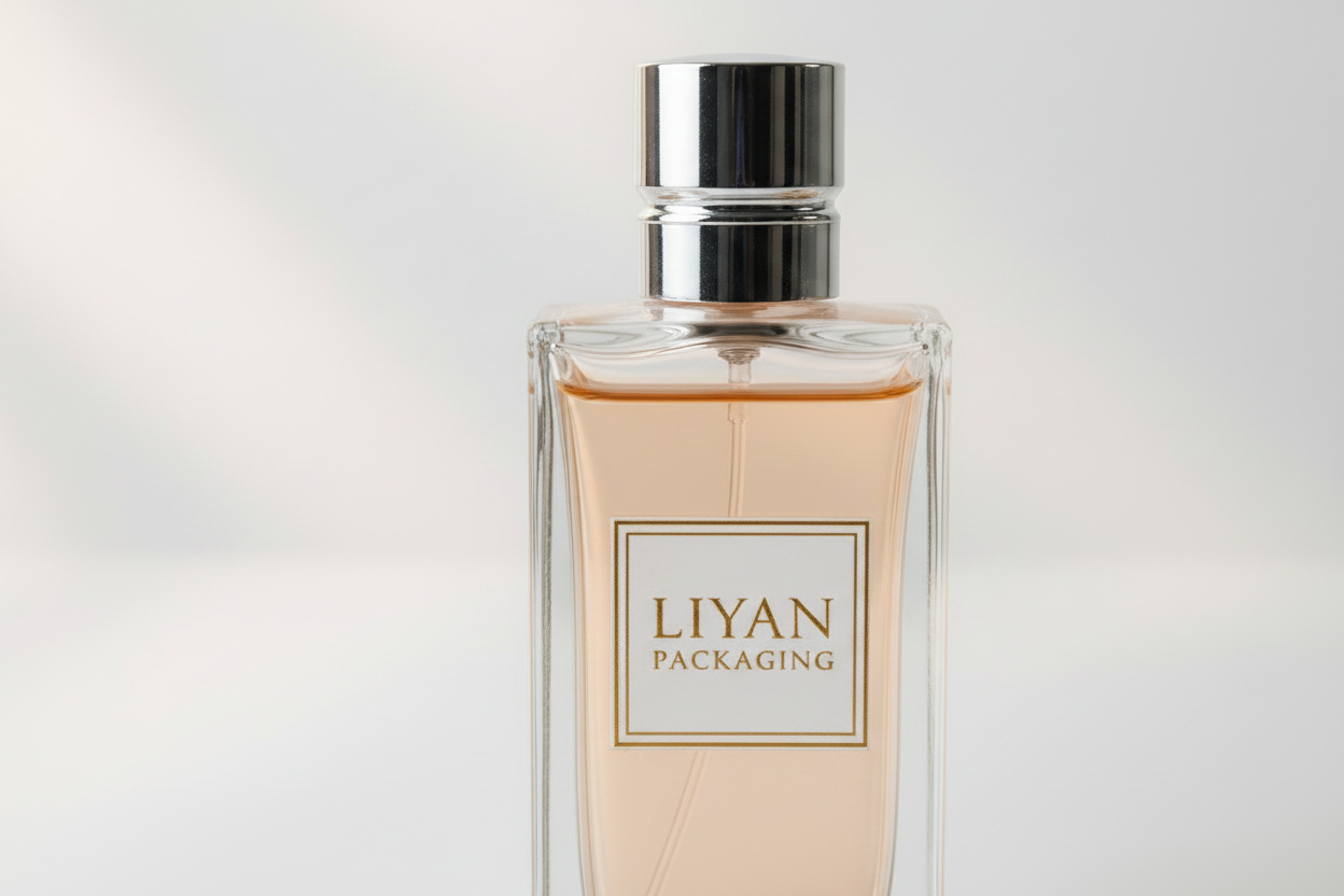 LIYAN Tall Rectangular Glass Perfume Bottle with Silver Cap - Detail