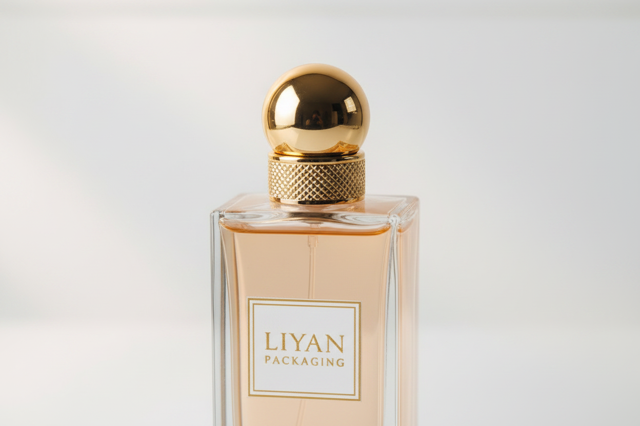 LIYAN Tall Glass Perfume Bottle with Gold Dome Ball Cap - Detail