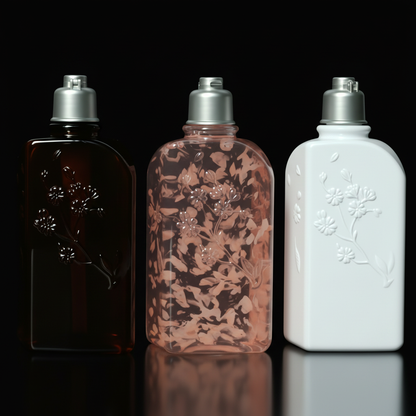 250ml Floral Embossed Square Bottle - dark background premium display