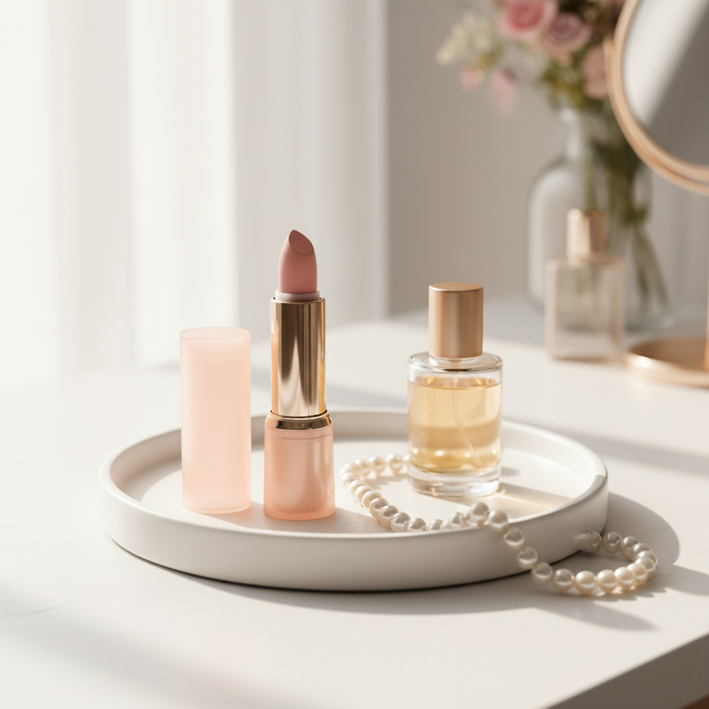 White tray vanity table scene