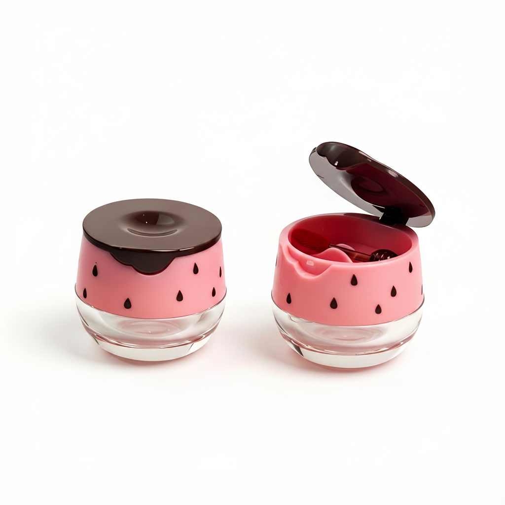 Pink watermelon lip gloss jar white background hero shot