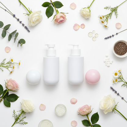 100ml Round Ball Spray Bottle - flat lay with flowers