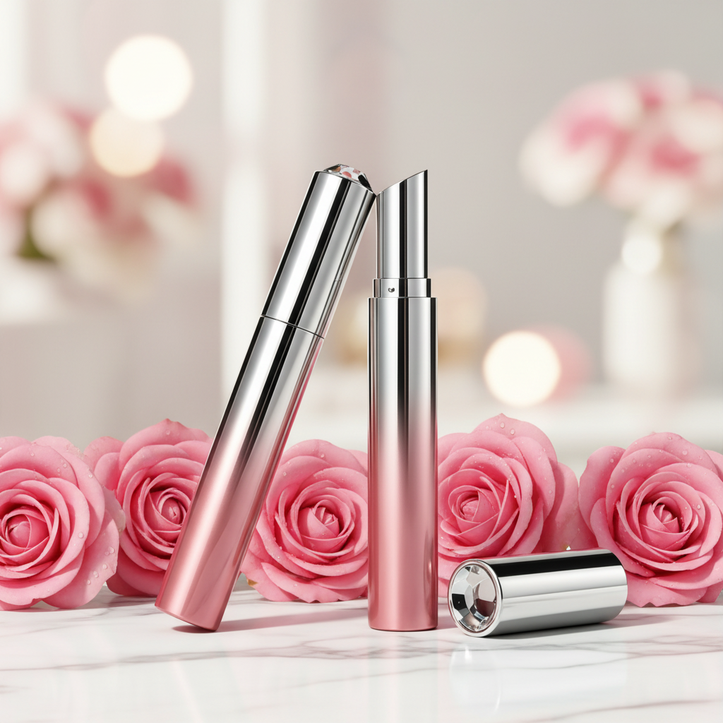 Lipstick tube with roses feminine lifestyle scene