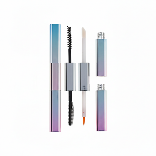 Dual-ended square gradient blue mascara eyeliner tube white background hero shot