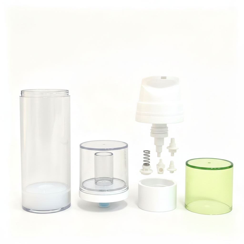 120ml airless pump bottle disassembled components detail