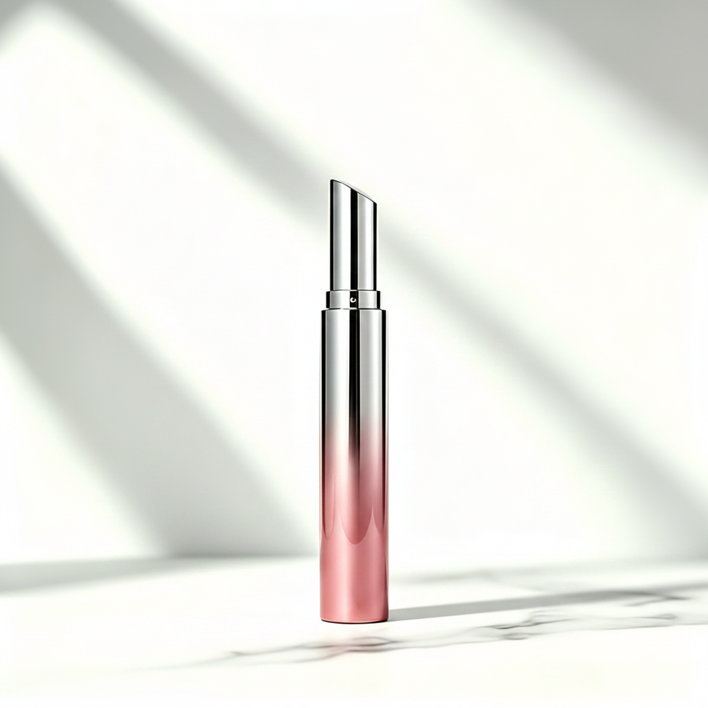 Lipstick tube on white marble minimalist luxury scene