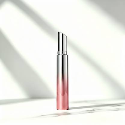 Lipstick tube on white marble minimalist luxury scene