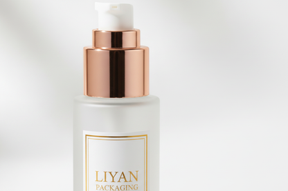 LIYAN Frosted Glass Pump Bottle with Rose Gold Cap - Detail Shot