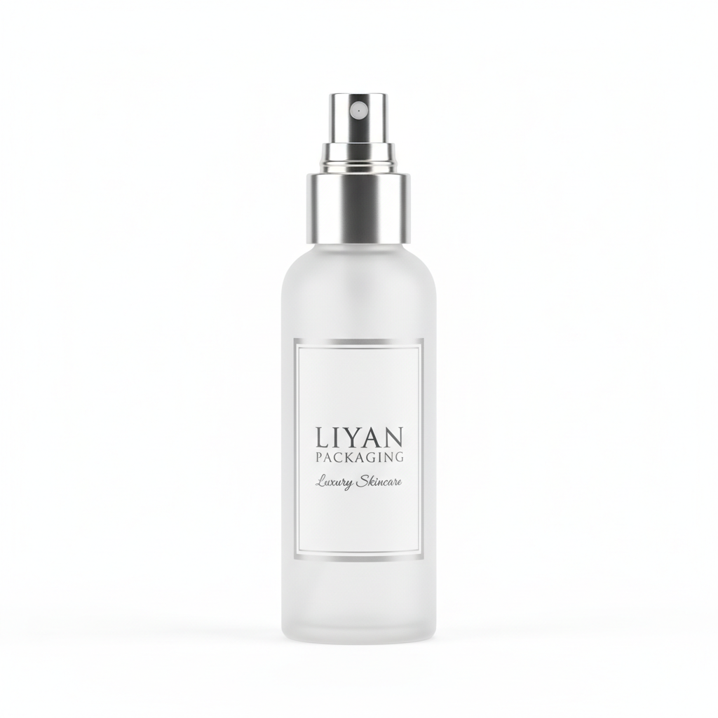 LIYAN PACKAGING frosted glass spray bottle front view white background
