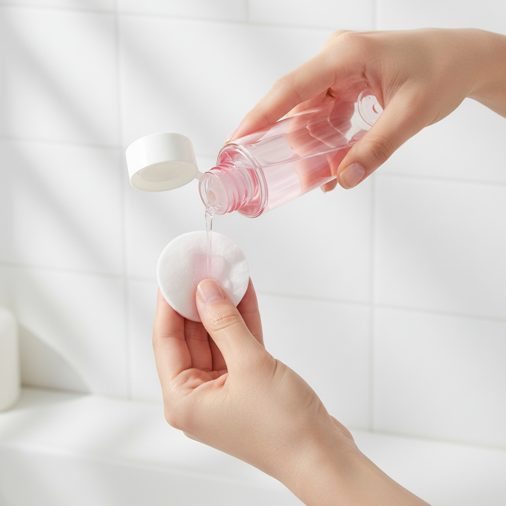 60ml pink oval PET bottle - toner usage scene