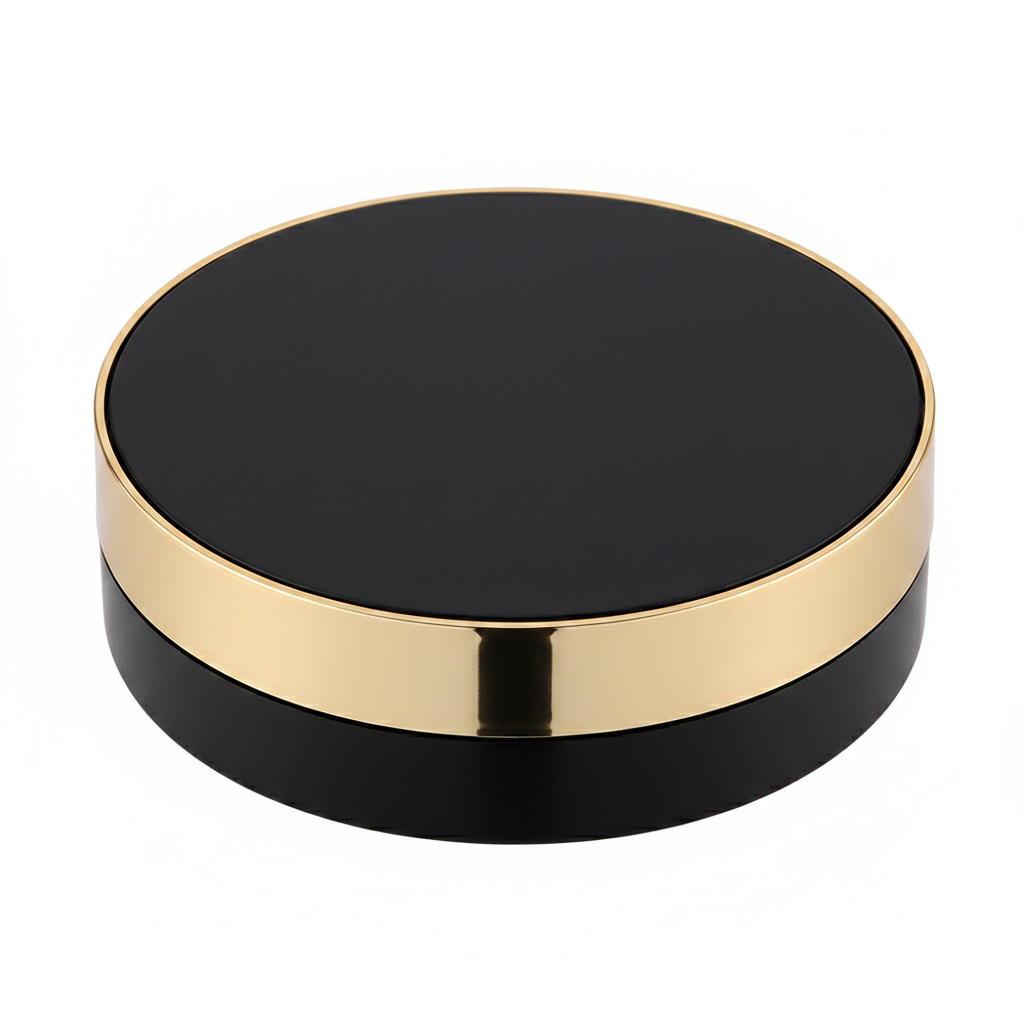 Black gold round cushion compact closed 45 degree angle view