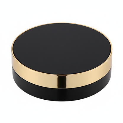 Black gold round cushion compact closed 45 degree angle view