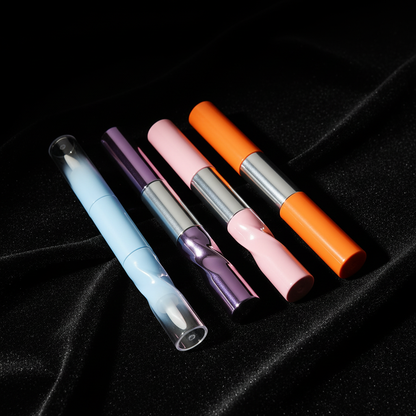 Dual-end mascara eyeliner tubes all colorways on black velvet dark moody scene