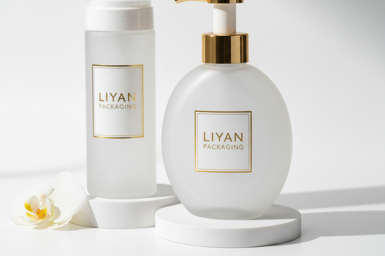 LIYAN Tall Frosted Glass Pump Bottle - Detail Shot
