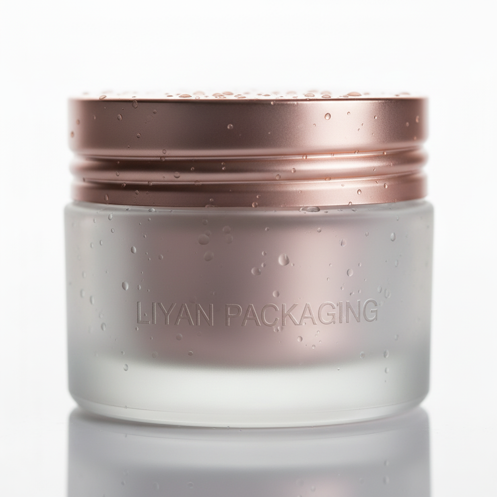 Macro close-up glass texture and rose gold lid detail