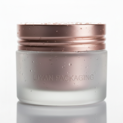 Macro close-up glass texture and rose gold lid detail