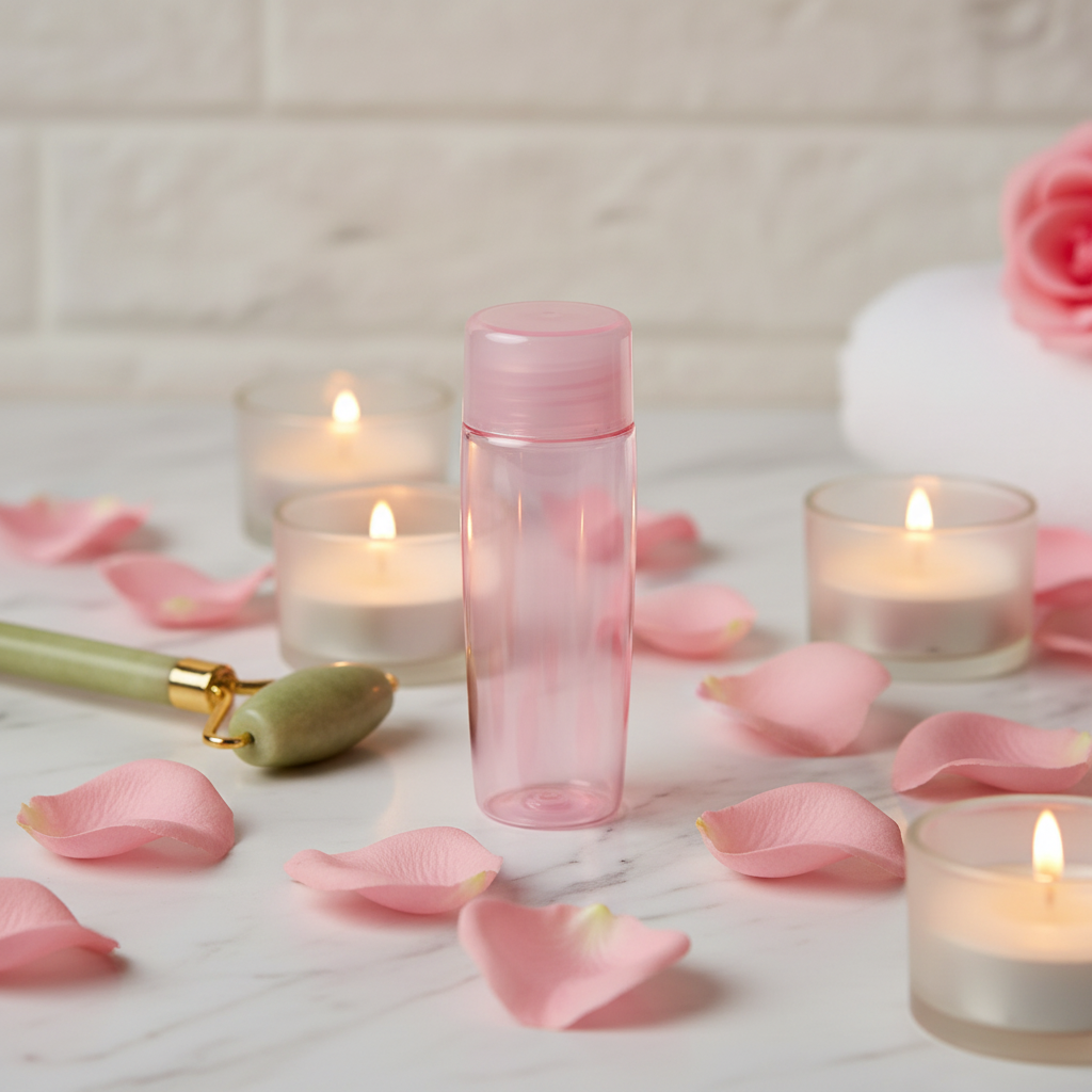 60ml pink oval PET bottle - spa scene