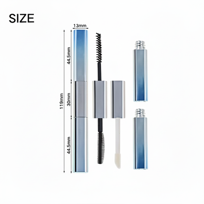 Dual-ended mascara eyeliner tube B2B infographic showing both applicators