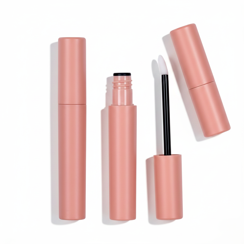 LYH005 matte rose-pink lip gloss tube white background hero shot