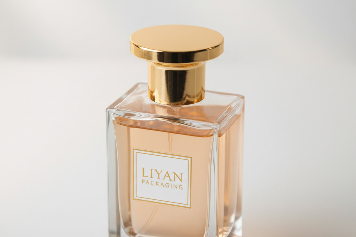 LIYAN Square Glass Perfume Bottle with Gold Cap - Detail