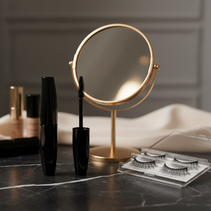LYH004 mascara tube black marble vanity lifestyle scene with mirror