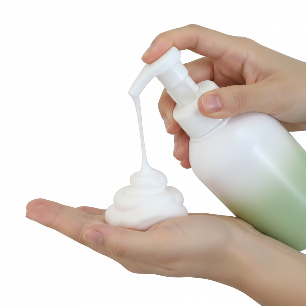 600ml Foam Pump Bottle - foam dispensing close up