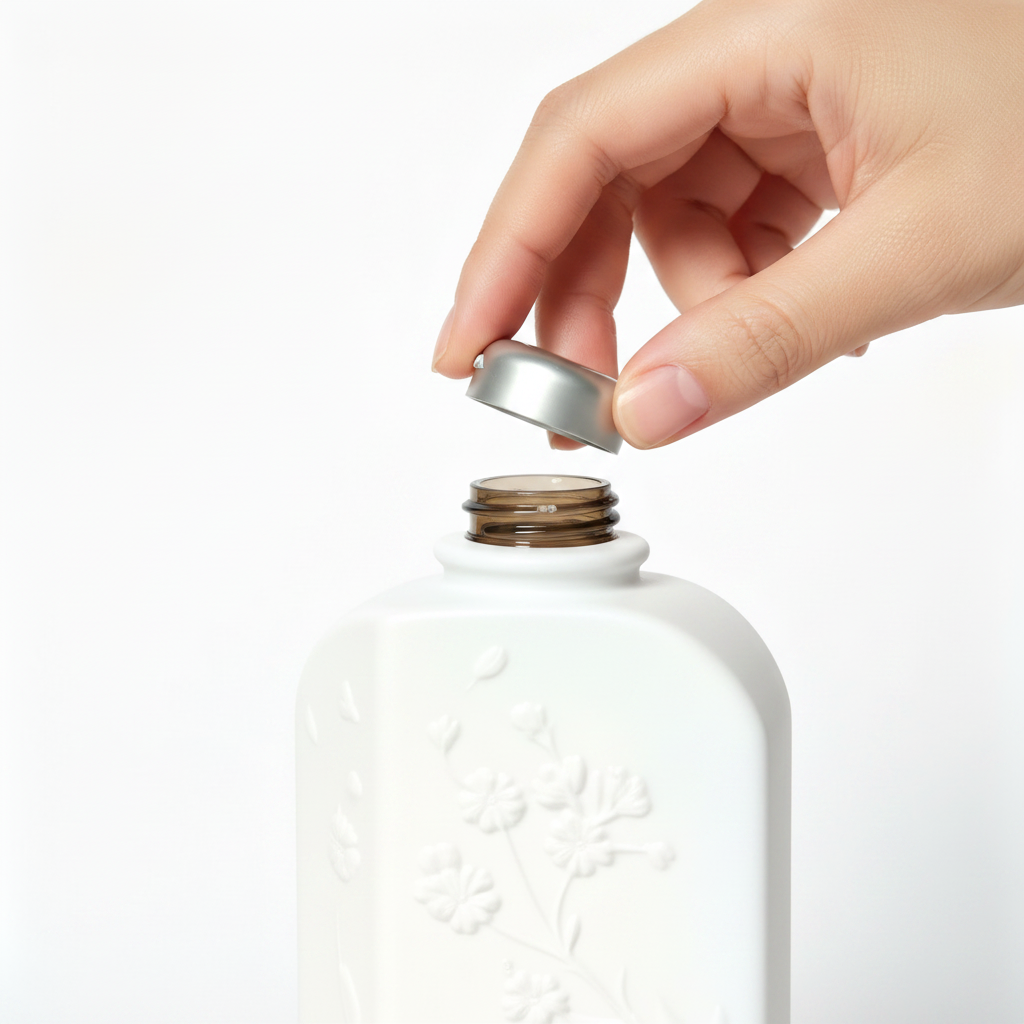 250ml Floral Embossed Square Bottle - flip cap close up