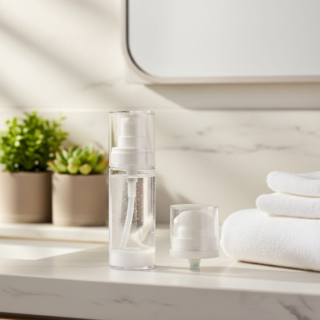 120ml airless pump bottle bathroom vanity scene