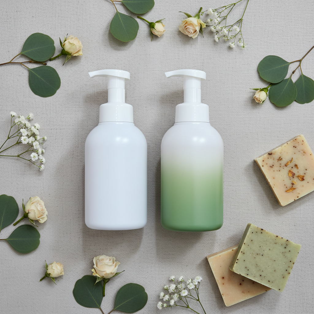600ml Foam Pump Bottle - flat lay with flowers