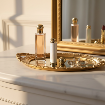 Gold tray vanity table scene