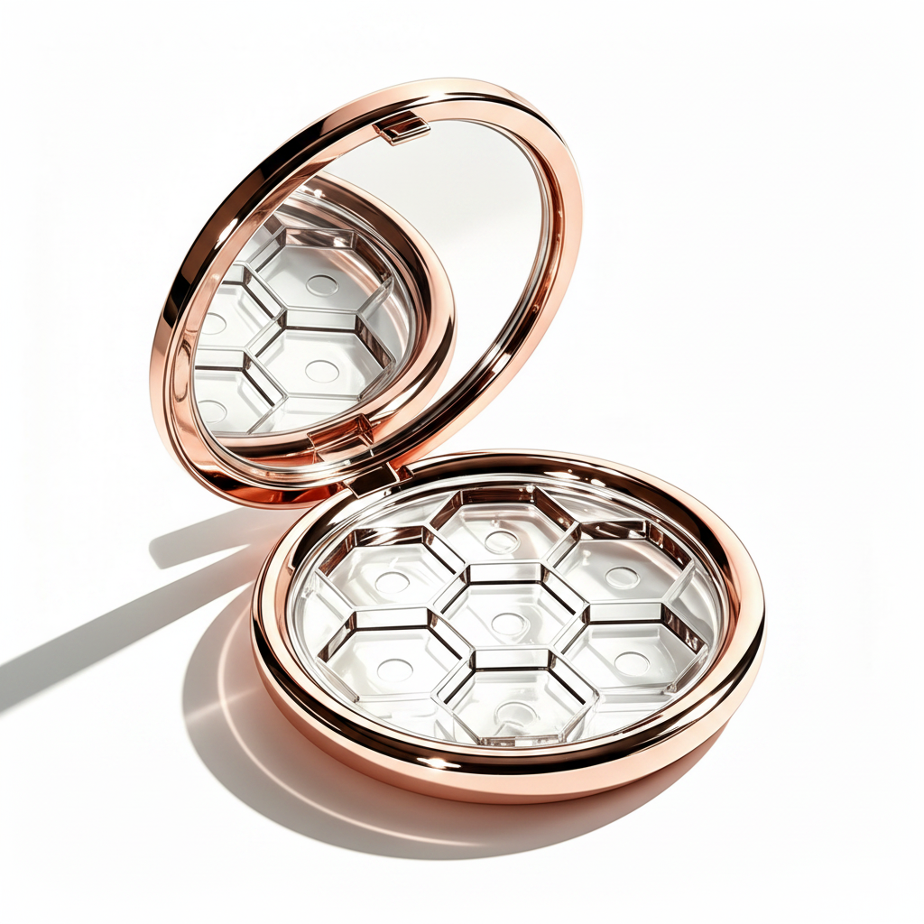 Rose gold eyeshadow compact close-up macro detail shot