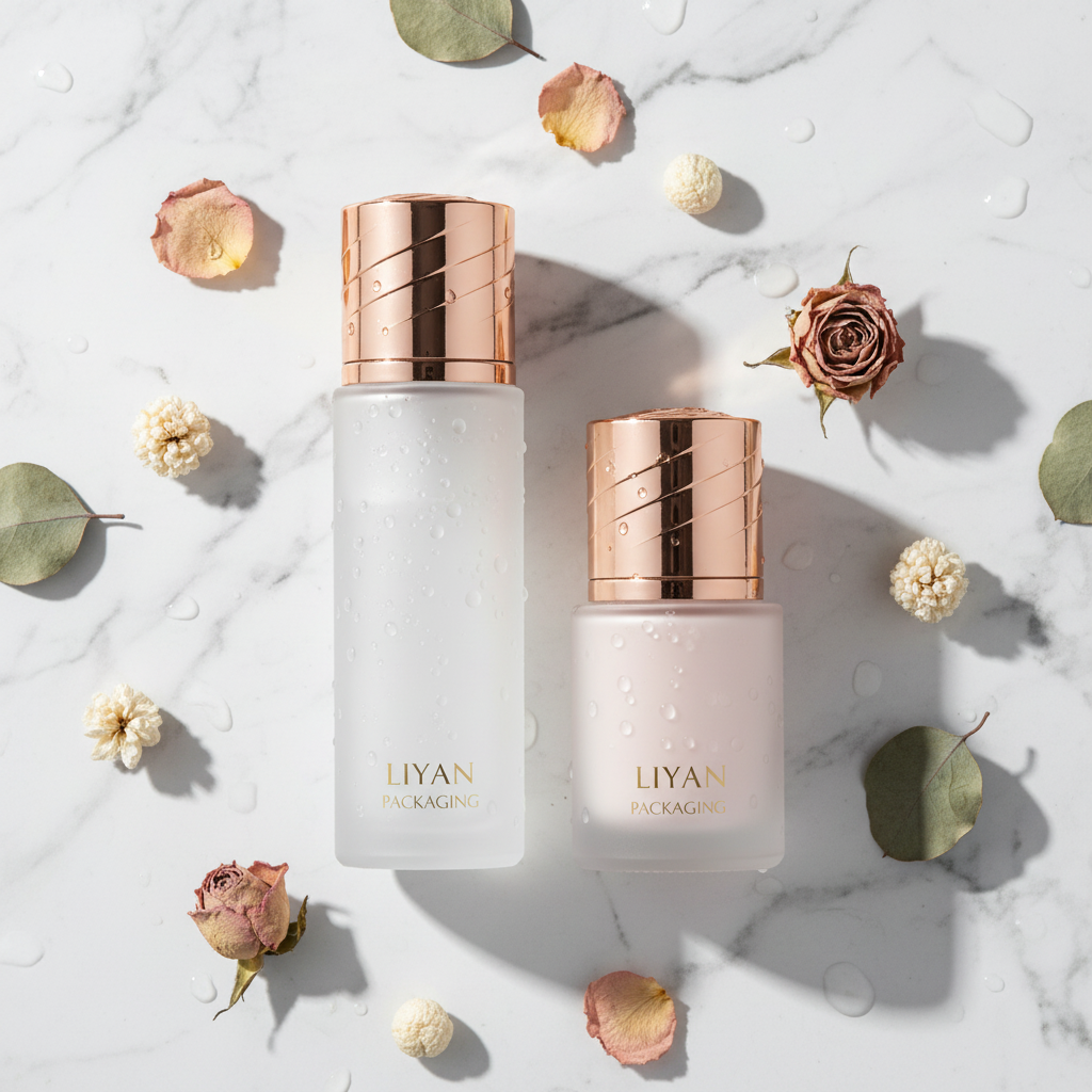 Skincare bottle set flat lay - LIYAN PACKAGING