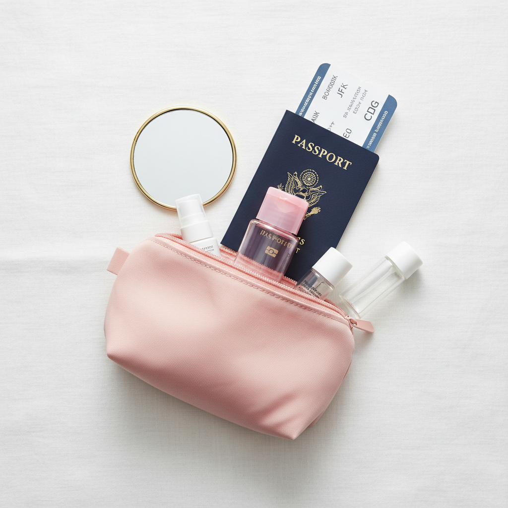 60ml pink oval PET bottle - travel scene
