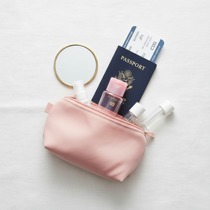 60ml pink oval PET bottle - travel scene
