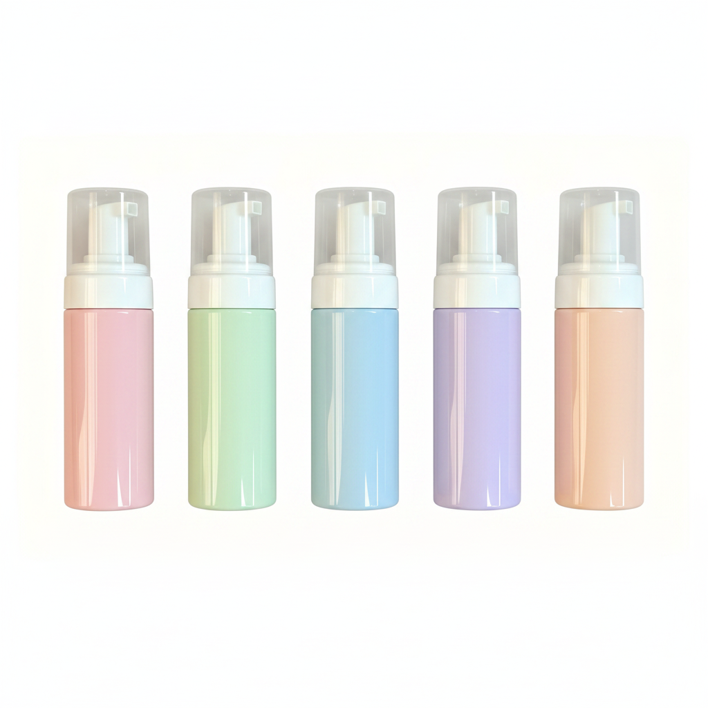 Pastel Foam Pump Bottle - five colors top view flat lay