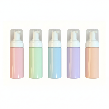 Pastel Foam Pump Bottle - five colors top view flat lay