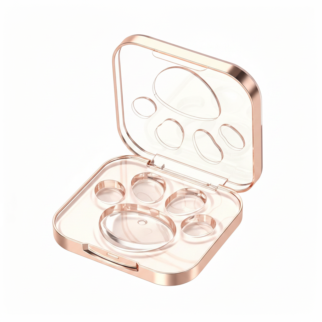 Square cat paw compact close-up macro detail shot inner tray