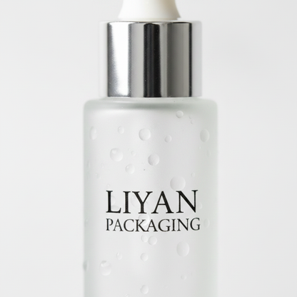 Frosted glass dropper bottle detail close-up