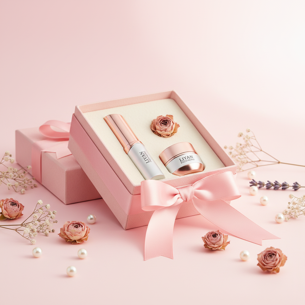 Gift box presentation pink satin ribbon