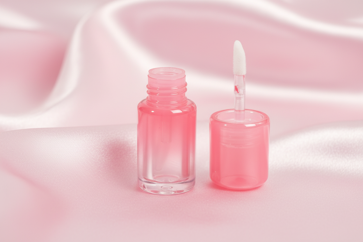 Gradient Pink Heart-Cap Lip Gloss Tube with Fine Brush | ABS Plastic | With / Without Chain | In Stock